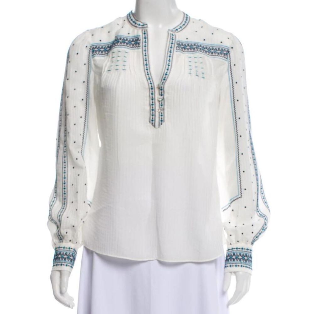 VERONICA BEARD Silk Embroidered Accent Blouse
